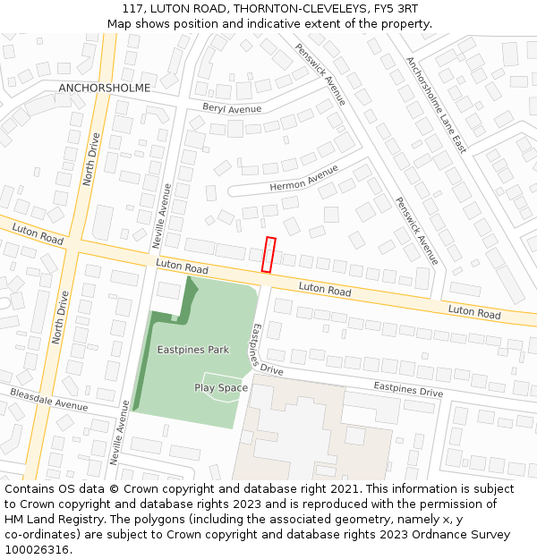 117, LUTON ROAD, THORNTON-CLEVELEYS, FY5 3RT: Location map and indicative extent of plot
