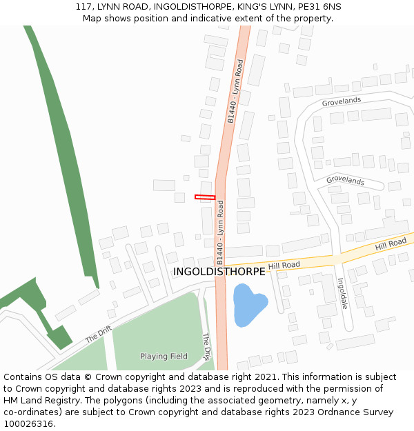 117, LYNN ROAD, INGOLDISTHORPE, KING'S LYNN, PE31 6NS: Location map and indicative extent of plot