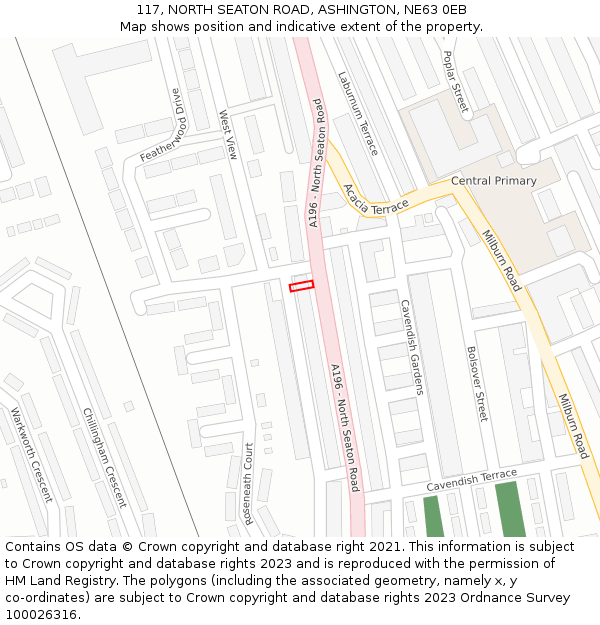 117, NORTH SEATON ROAD, ASHINGTON, NE63 0EB: Location map and indicative extent of plot