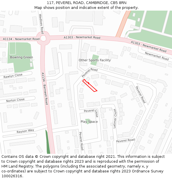 117, PEVEREL ROAD, CAMBRIDGE, CB5 8RN: Location map and indicative extent of plot