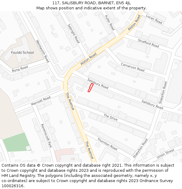 117, SALISBURY ROAD, BARNET, EN5 4JL: Location map and indicative extent of plot