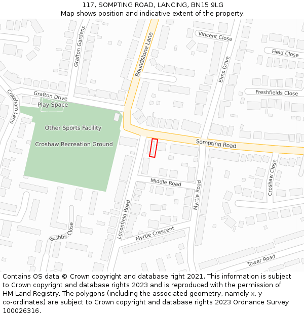 117, SOMPTING ROAD, LANCING, BN15 9LG: Location map and indicative extent of plot