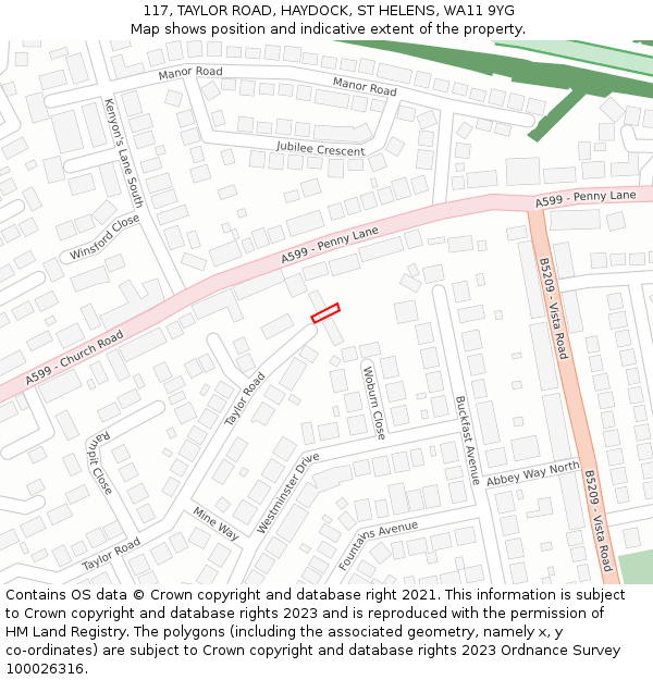 117, TAYLOR ROAD, HAYDOCK, ST HELENS, WA11 9YG: Location map and indicative extent of plot