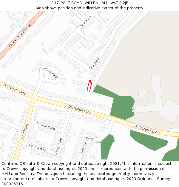 117, YALE ROAD, WILLENHALL, WV13 2JR: Location map and indicative extent of plot