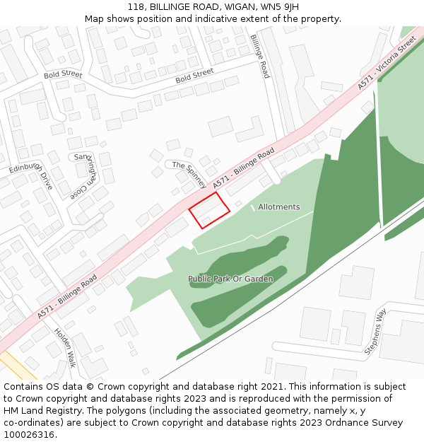 118, BILLINGE ROAD, WIGAN, WN5 9JH: Location map and indicative extent of plot