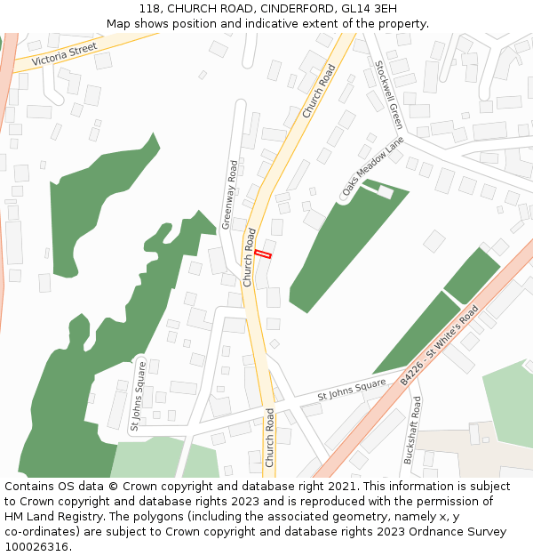 118, CHURCH ROAD, CINDERFORD, GL14 3EH: Location map and indicative extent of plot