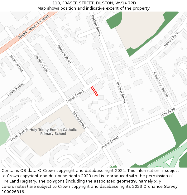 118, FRASER STREET, BILSTON, WV14 7PB: Location map and indicative extent of plot