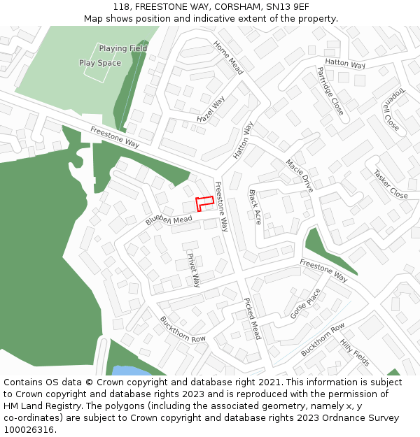 118, FREESTONE WAY, CORSHAM, SN13 9EF: Location map and indicative extent of plot