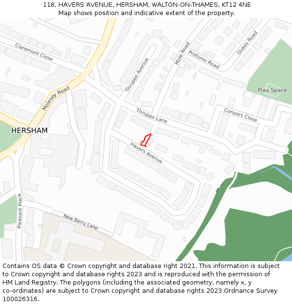 118, HAVERS AVENUE, HERSHAM, WALTON-ON-THAMES, KT12 4NE: Location map and indicative extent of plot