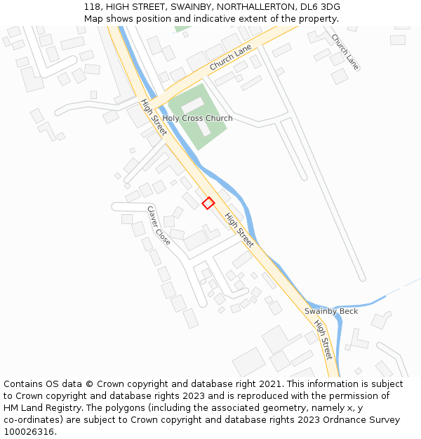118, HIGH STREET, SWAINBY, NORTHALLERTON, DL6 3DG: Location map and indicative extent of plot