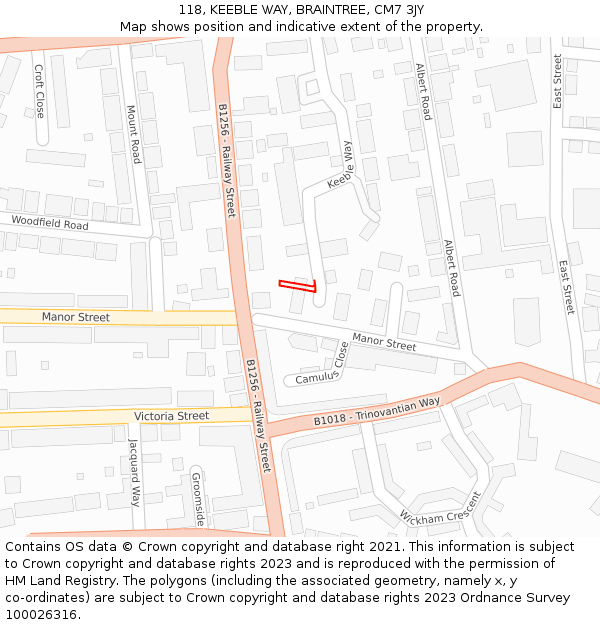 118, KEEBLE WAY, BRAINTREE, CM7 3JY: Location map and indicative extent of plot