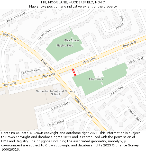118, MOOR LANE, HUDDERSFIELD, HD4 7JJ: Location map and indicative extent of plot