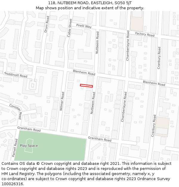 118, NUTBEEM ROAD, EASTLEIGH, SO50 5JT: Location map and indicative extent of plot