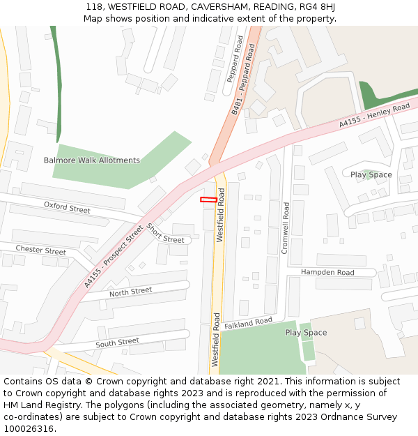 118, WESTFIELD ROAD, CAVERSHAM, READING, RG4 8HJ: Location map and indicative extent of plot