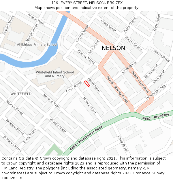119, EVERY STREET, NELSON, BB9 7EX: Location map and indicative extent of plot