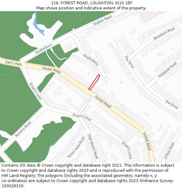 119, FOREST ROAD, LOUGHTON, IG10 1EF: Location map and indicative extent of plot