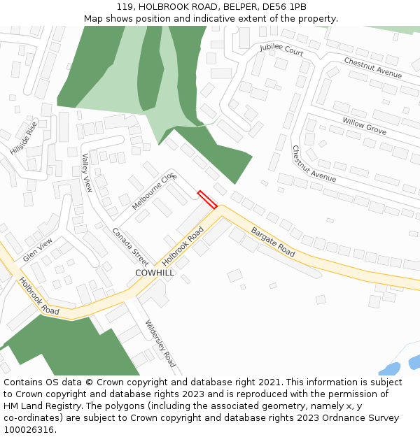 119, HOLBROOK ROAD, BELPER, DE56 1PB: Location map and indicative extent of plot