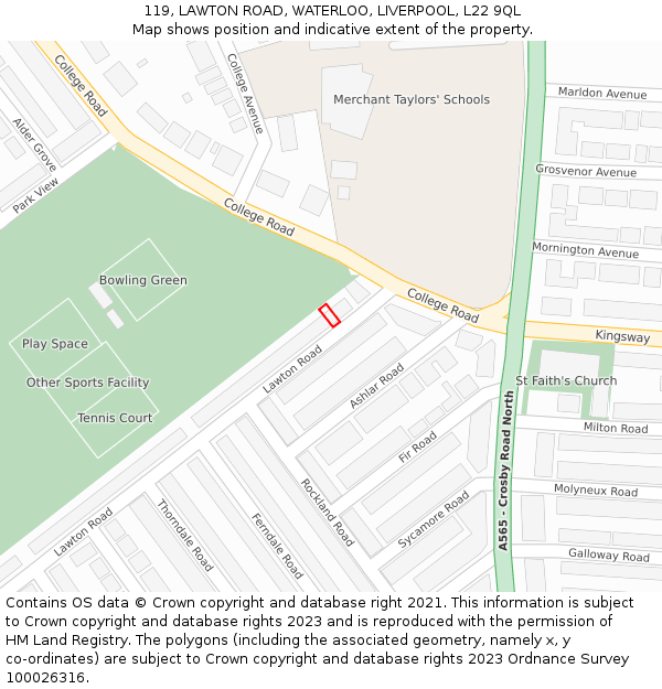 119, LAWTON ROAD, WATERLOO, LIVERPOOL, L22 9QL: Location map and indicative extent of plot