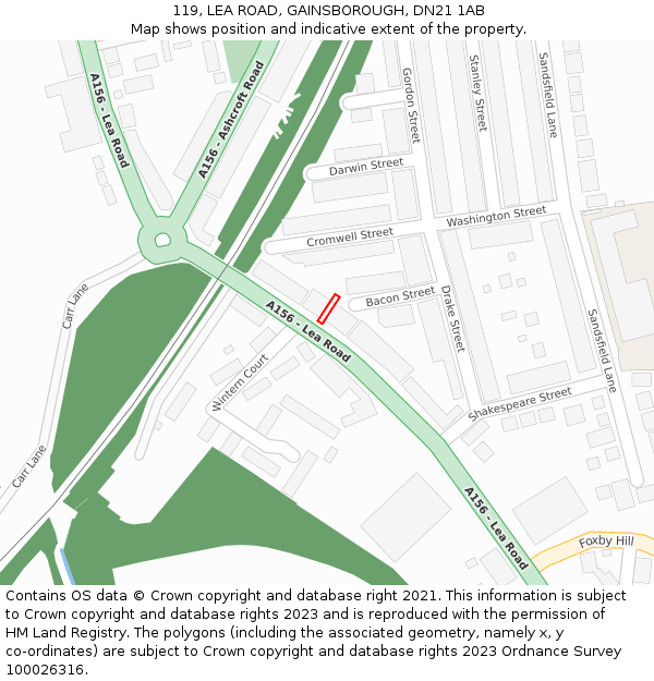 119, LEA ROAD, GAINSBOROUGH, DN21 1AB: Location map and indicative extent of plot