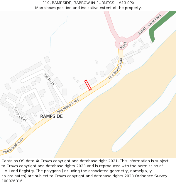 119, RAMPSIDE, BARROW-IN-FURNESS, LA13 0PX: Location map and indicative extent of plot