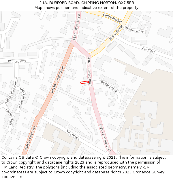 11A, BURFORD ROAD, CHIPPING NORTON, OX7 5EB: Location map and indicative extent of plot
