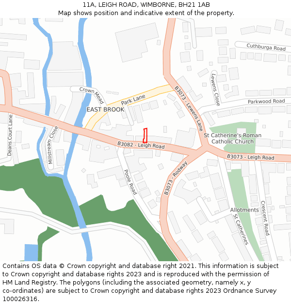 11A, LEIGH ROAD, WIMBORNE, BH21 1AB: Location map and indicative extent of plot