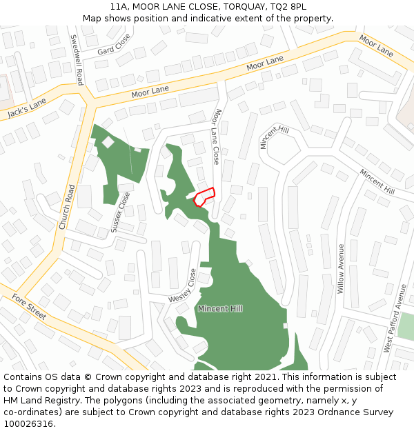 11A, MOOR LANE CLOSE, TORQUAY, TQ2 8PL: Location map and indicative extent of plot
