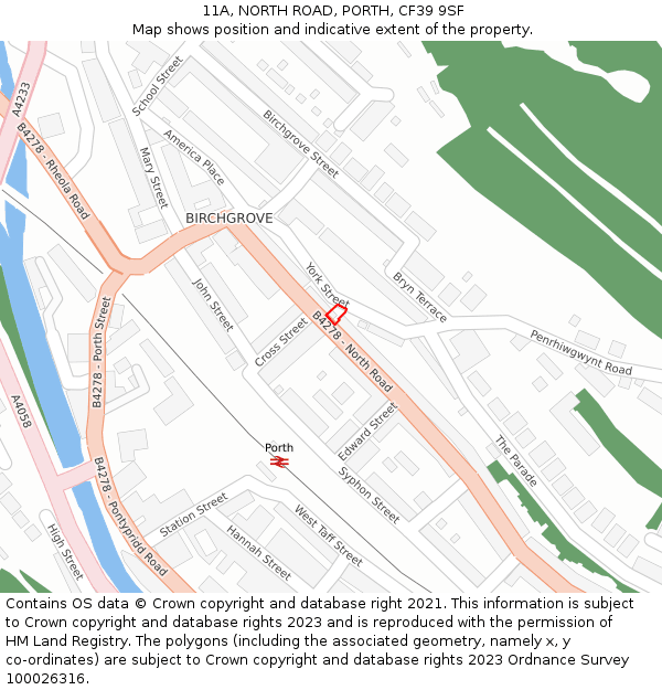 11A, NORTH ROAD, PORTH, CF39 9SF: Location map and indicative extent of plot