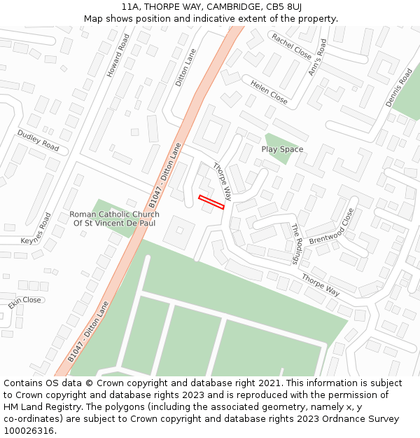 11A, THORPE WAY, CAMBRIDGE, CB5 8UJ: Location map and indicative extent of plot