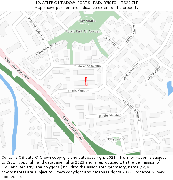 12, AELFRIC MEADOW, PORTISHEAD, BRISTOL, BS20 7LB: Location map and indicative extent of plot