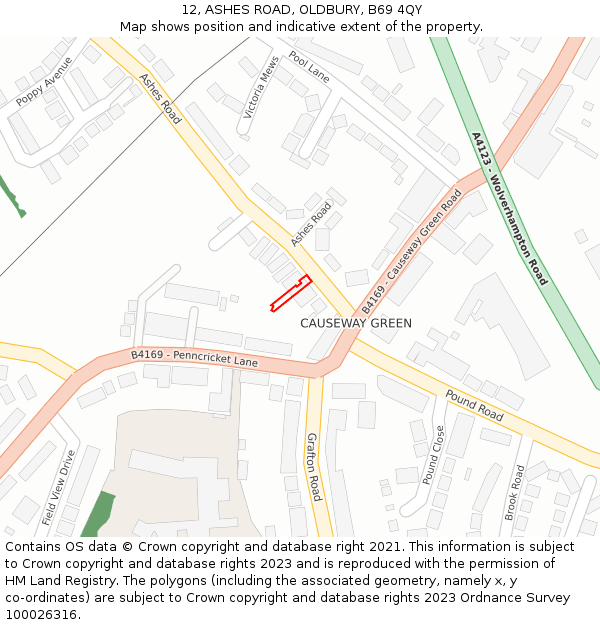12, ASHES ROAD, OLDBURY, B69 4QY: Location map and indicative extent of plot
