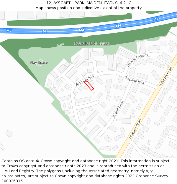 12, AYSGARTH PARK, MAIDENHEAD, SL6 2HG: Location map and indicative extent of plot