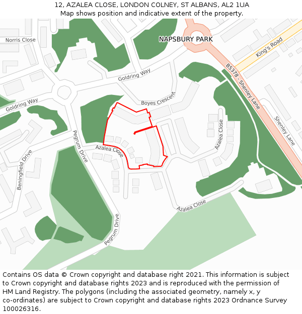 12, AZALEA CLOSE, LONDON COLNEY, ST ALBANS, AL2 1UA: Location map and indicative extent of plot