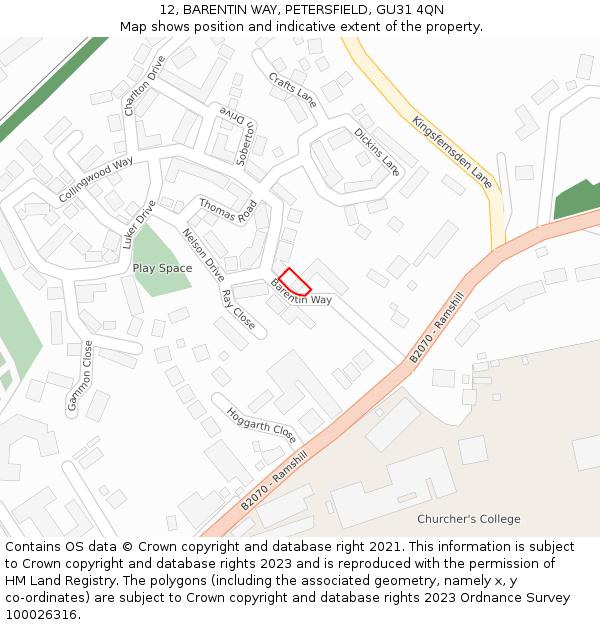 12, BARENTIN WAY, PETERSFIELD, GU31 4QN: Location map and indicative extent of plot