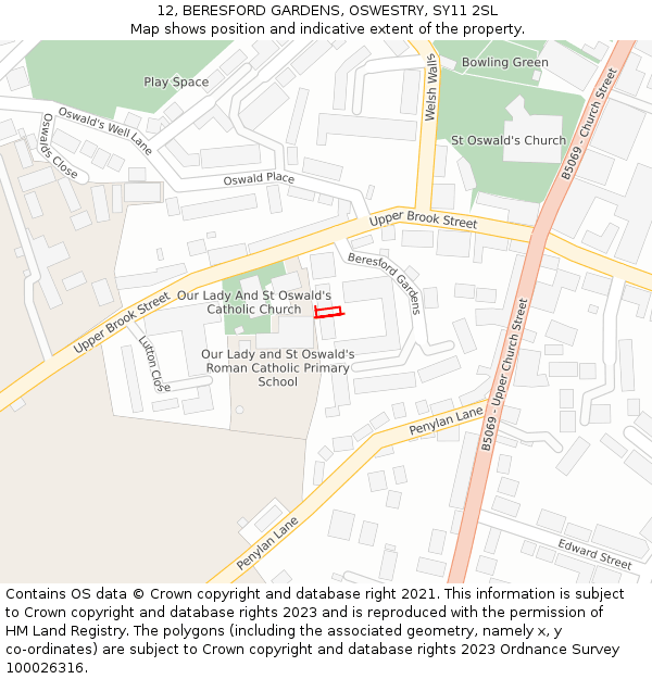 12, BERESFORD GARDENS, OSWESTRY, SY11 2SL: Location map and indicative extent of plot