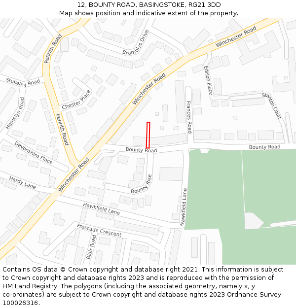 12, BOUNTY ROAD, BASINGSTOKE, RG21 3DD: Location map and indicative extent of plot