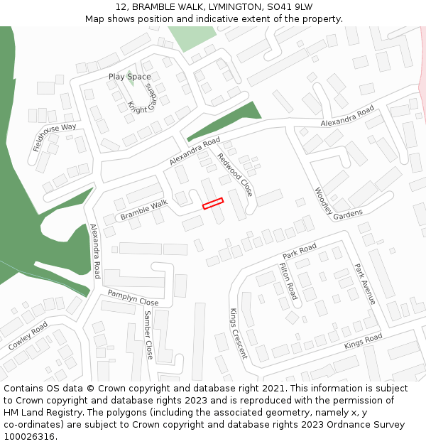 12, BRAMBLE WALK, LYMINGTON, SO41 9LW: Location map and indicative extent of plot