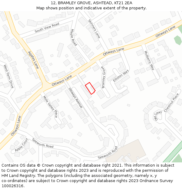 12, BRAMLEY GROVE, ASHTEAD, KT21 2EA: Location map and indicative extent of plot