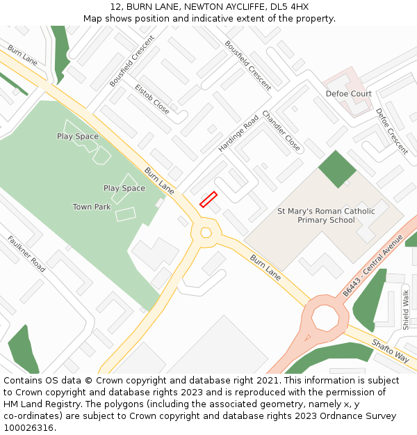 12, BURN LANE, NEWTON AYCLIFFE, DL5 4HX: Location map and indicative extent of plot
