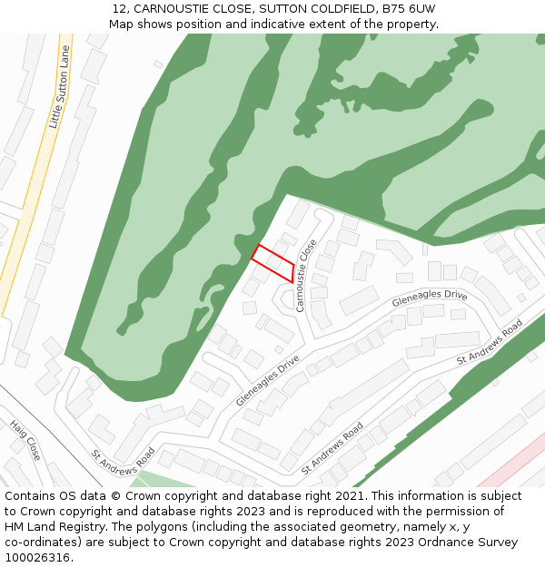 12, CARNOUSTIE CLOSE, SUTTON COLDFIELD, B75 6UW: Location map and indicative extent of plot