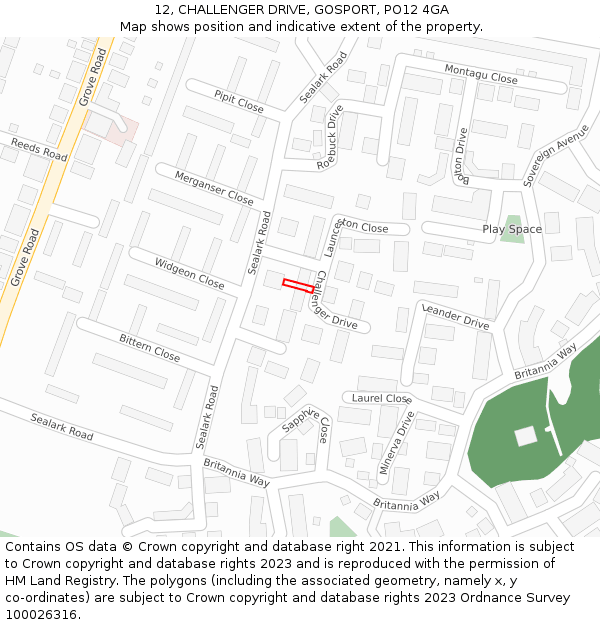 12, CHALLENGER DRIVE, GOSPORT, PO12 4GA: Location map and indicative extent of plot