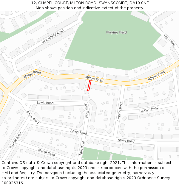 12, CHAPEL COURT, MILTON ROAD, SWANSCOMBE, DA10 0NE: Location map and indicative extent of plot