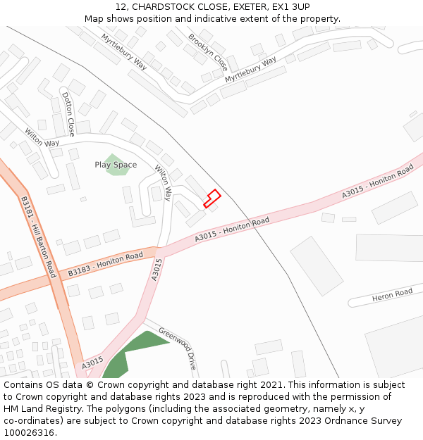12, CHARDSTOCK CLOSE, EXETER, EX1 3UP: Location map and indicative extent of plot