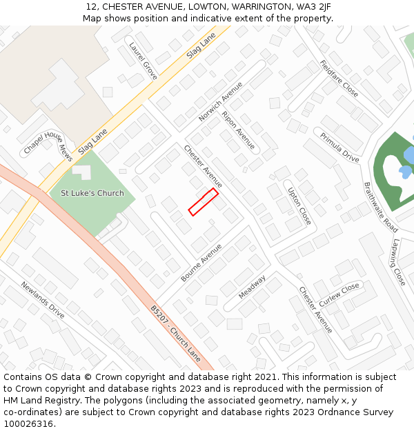 12, CHESTER AVENUE, LOWTON, WARRINGTON, WA3 2JF: Location map and indicative extent of plot