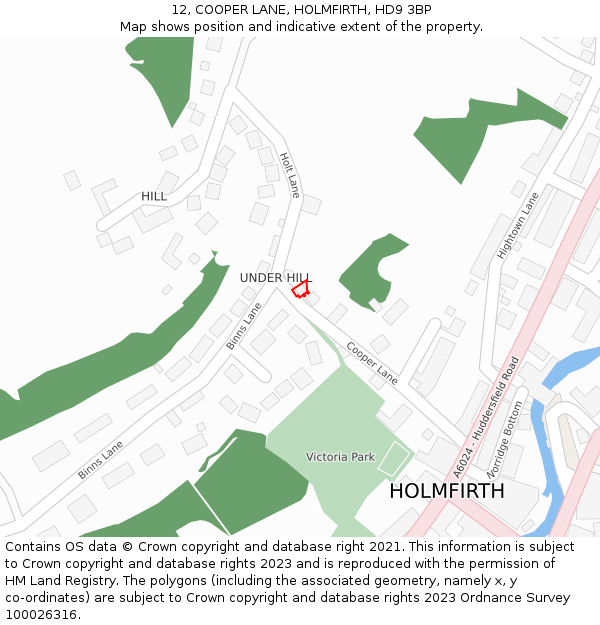 12, COOPER LANE, HOLMFIRTH, HD9 3BP: Location map and indicative extent of plot