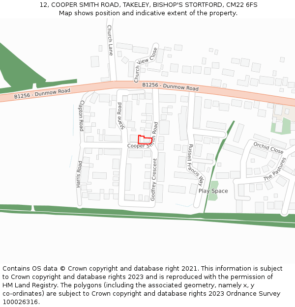 12, COOPER SMITH ROAD, TAKELEY, BISHOP'S STORTFORD, CM22 6FS: Location map and indicative extent of plot
