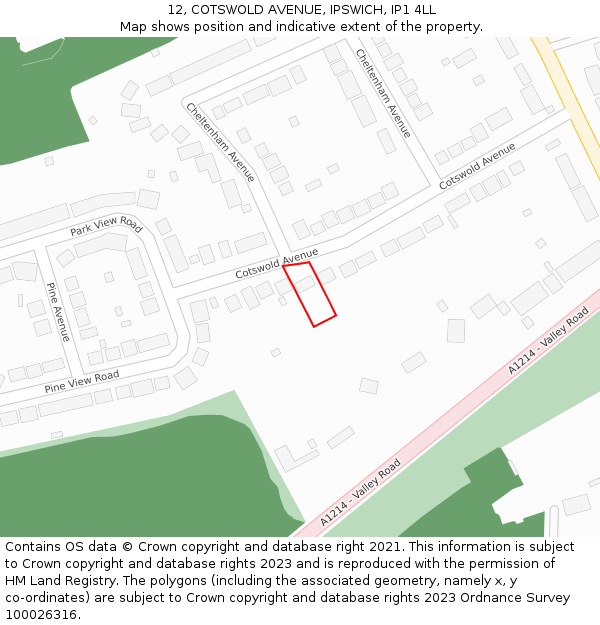 12, COTSWOLD AVENUE, IPSWICH, IP1 4LL: Location map and indicative extent of plot