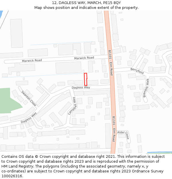 12, DAGLESS WAY, MARCH, PE15 8QY: Location map and indicative extent of plot