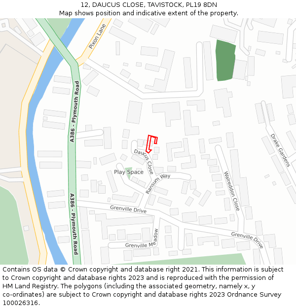 12, DAUCUS CLOSE, TAVISTOCK, PL19 8DN: Location map and indicative extent of plot