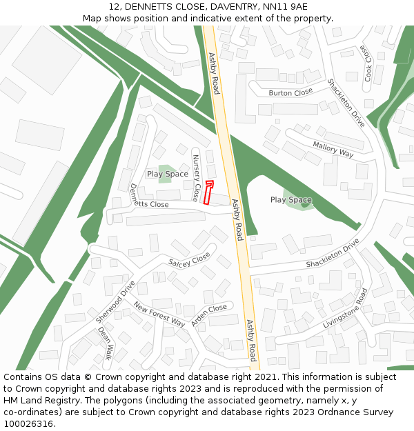 12, DENNETTS CLOSE, DAVENTRY, NN11 9AE: Location map and indicative extent of plot